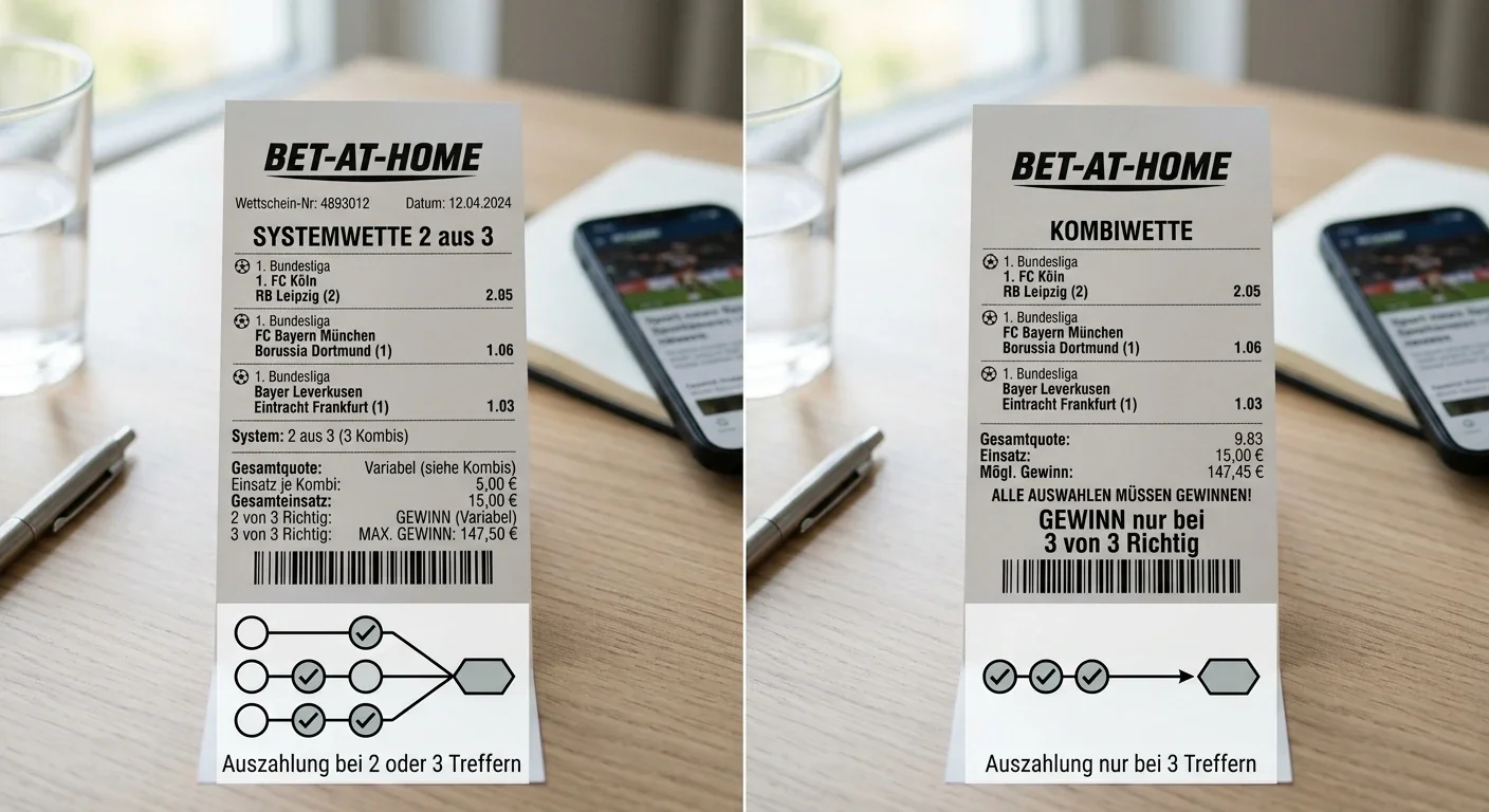 Systemwette vs Kombiwette beim Tennis -- Vergleich der Auszahlungsstruktur und Risikoverteilung zwischen System 2 aus 3 und Dreier-Kombiwette